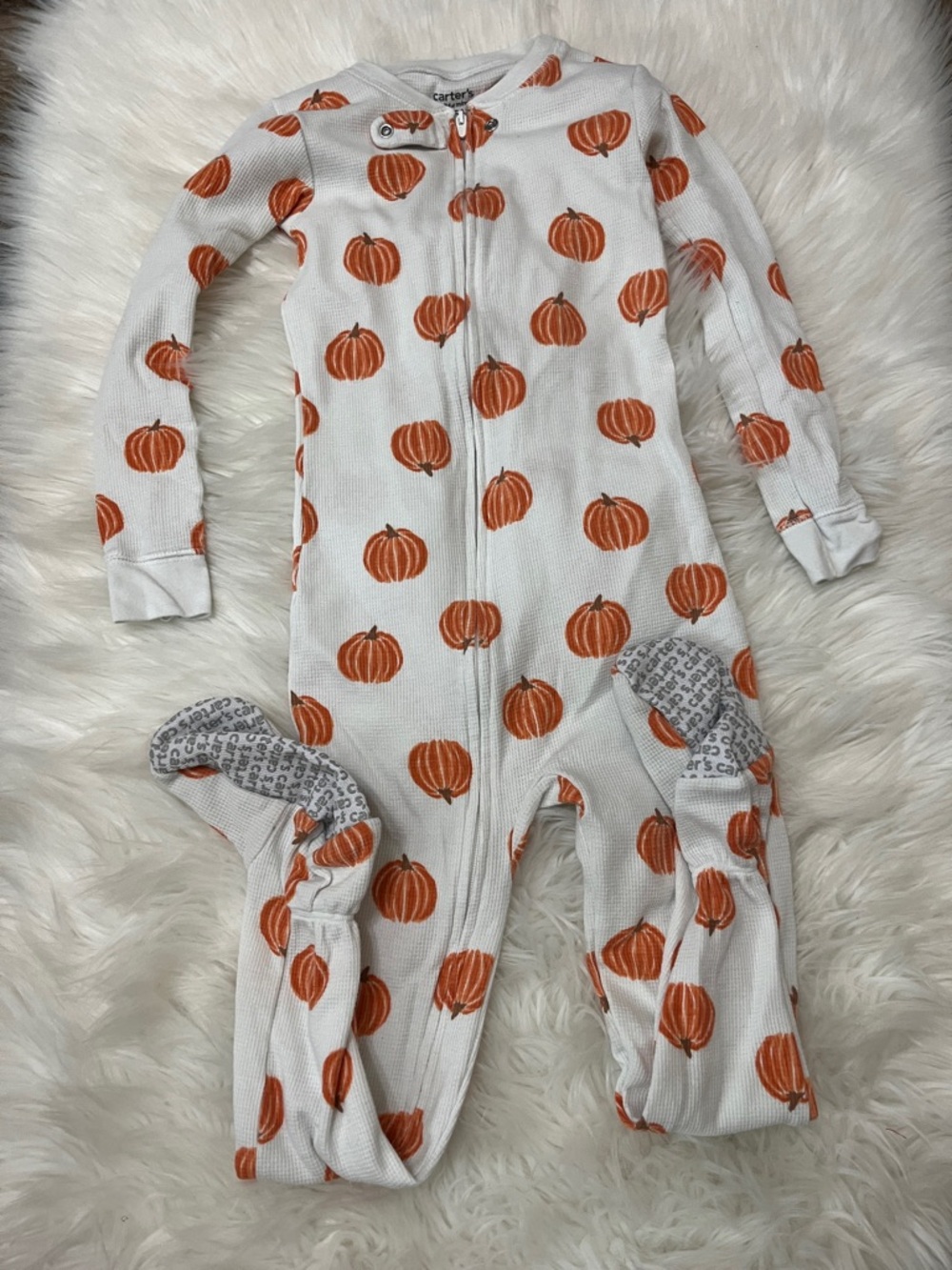 Carter's White Kids Footed One-Piece with Orange Pumpkin Print